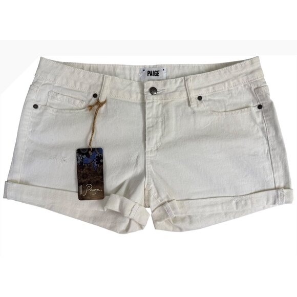 PAIGE Pants - Paige Womens Cream Denim Shorts Size 28 NWT 98% Cotton 2% Spandex Premium Qualit